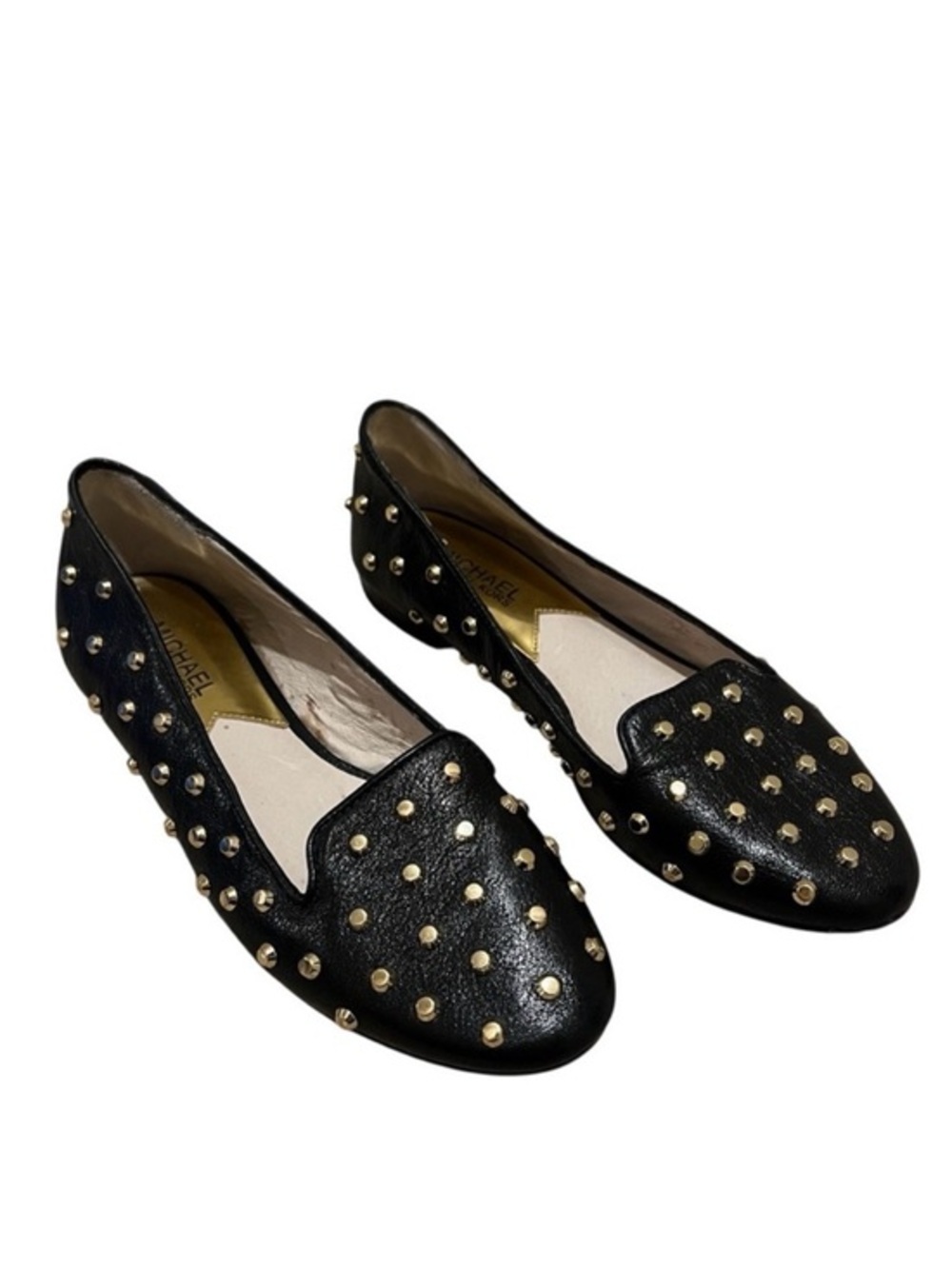 Michael Kors Ailee Black and Gold Studded Loafers/Flats Size 7